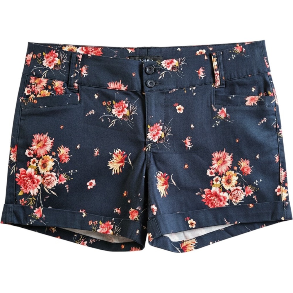 Torrid Women Navy Blue Floral Cotton Stretch Cuffed Chino Shorts Size 16